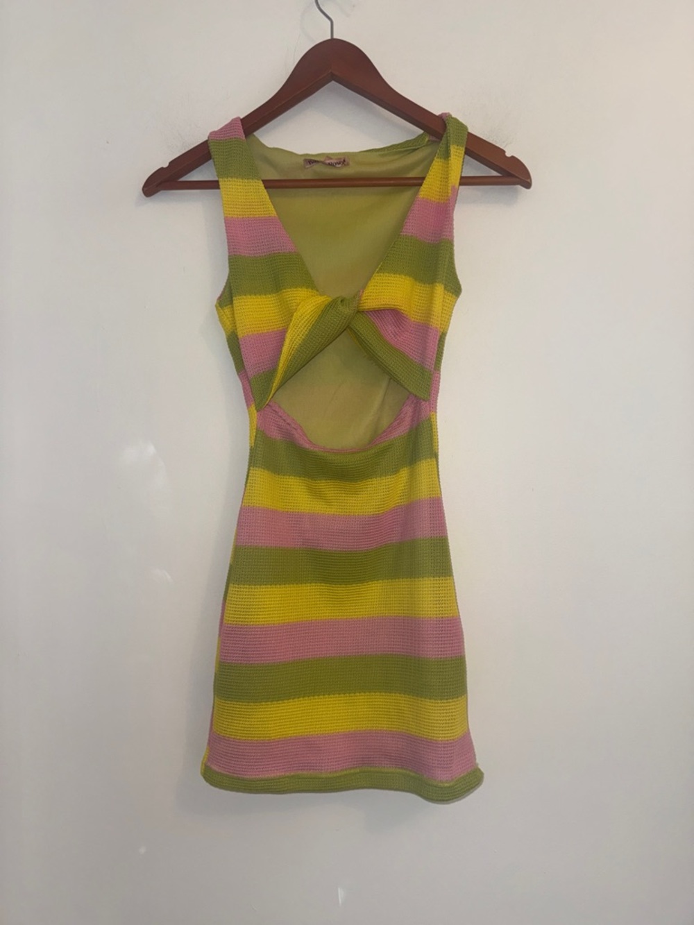 Bailey Rose Twist Front Cutout Mini Dress Striped Knit Pink Green XS - Picture 3 of 11